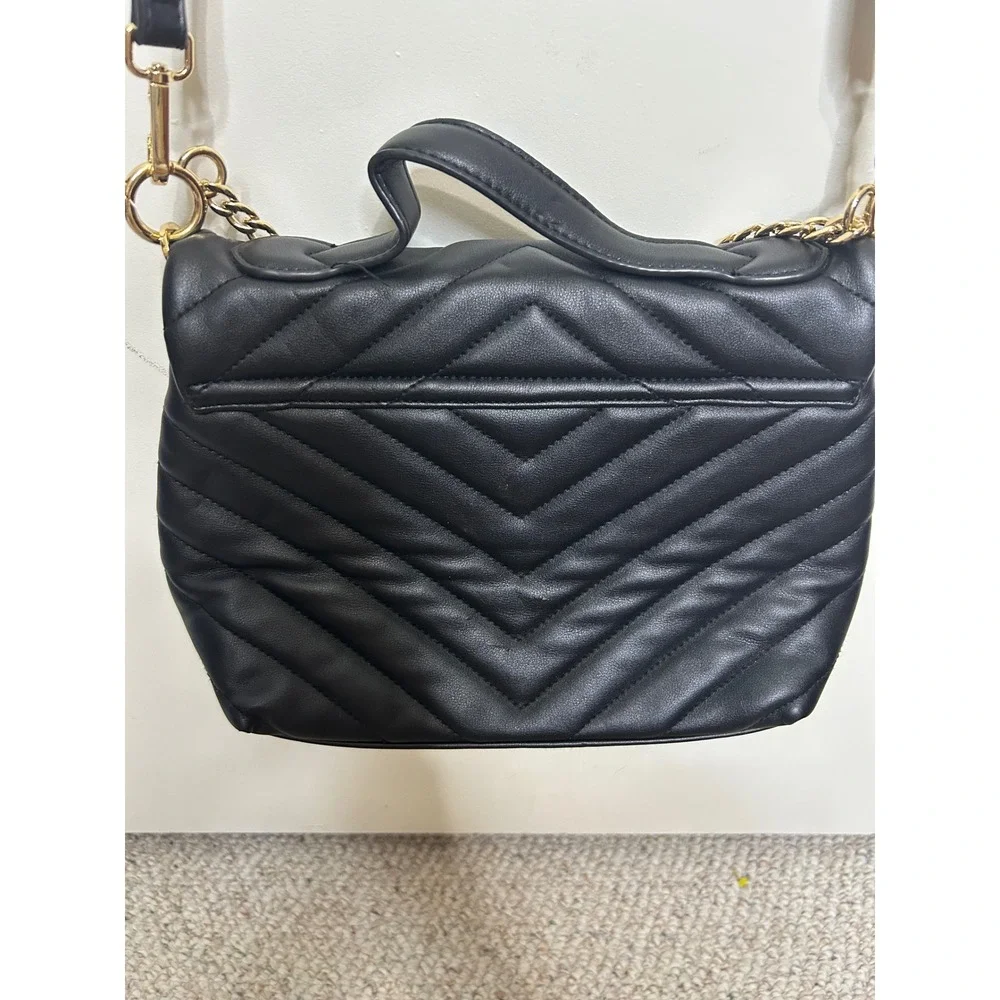 Black Quilted Crossbody Bag Gold Chain Accent Chevron Purse Handbag‎ 12